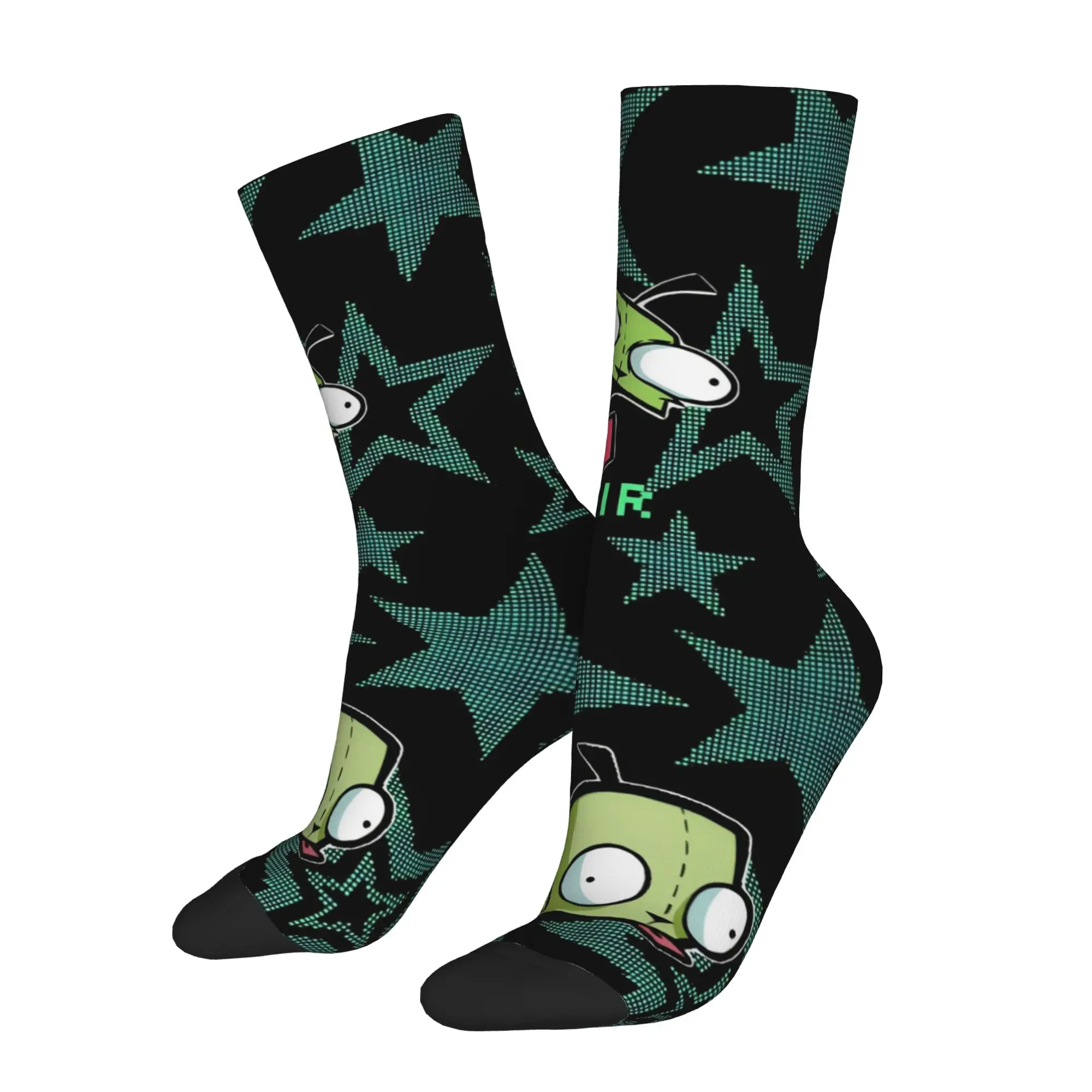 Cute Invader Zim Socks Men's Women's Polyester Casual  Socks Novelty Spring Summer Autumn Winter Middle Tube Socks Gifts