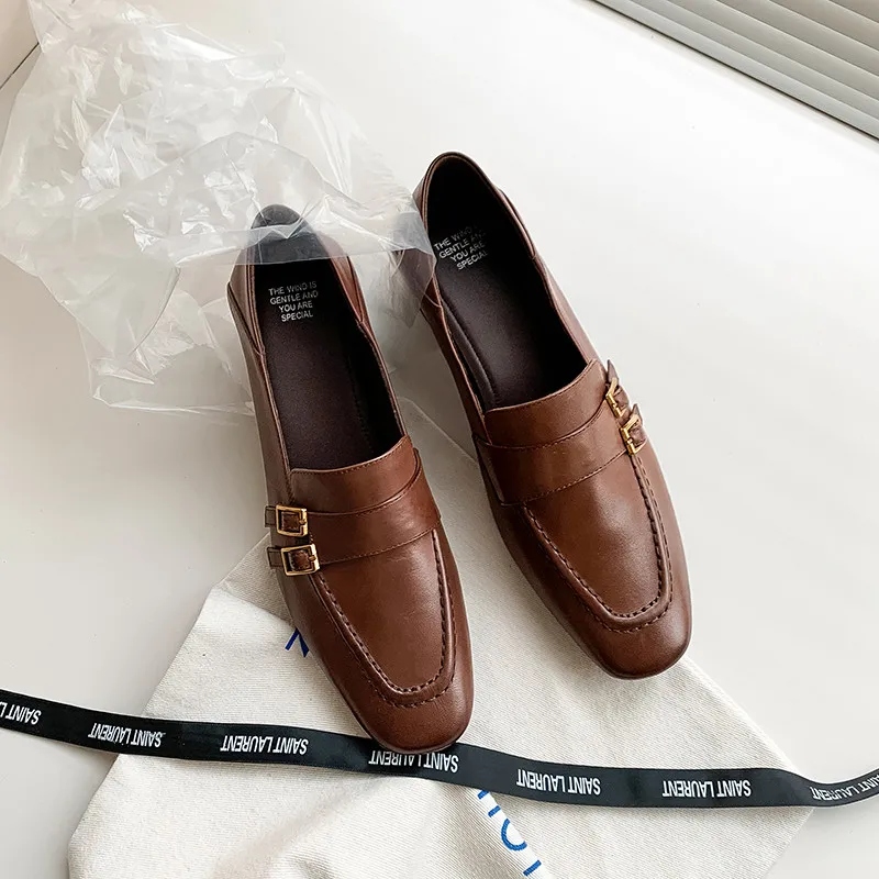 

MKKHOU модные туфли-лодочки, новые высококачественные лоферы из натуральной кожи с круглой головкой, кожаная обувь на грубом каблуке, женская обувь для пригородных поездок