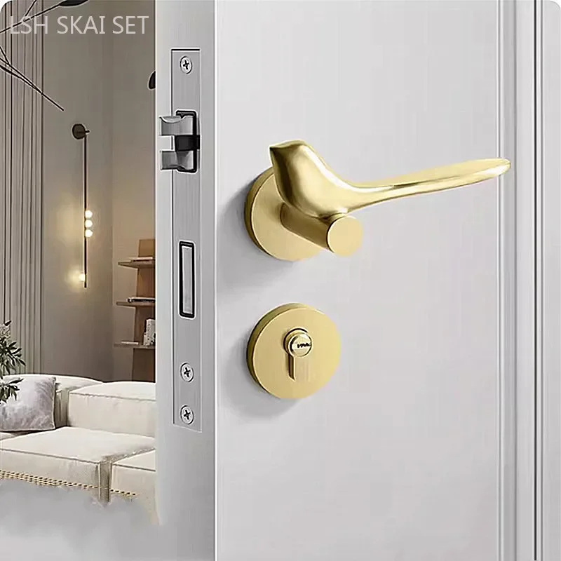 Light Luxury Bird Shape Handle Door Lock Zinc Alloy Security Bedroom Door Lock Mute Mechanical Lockset Home Hardware Supplies