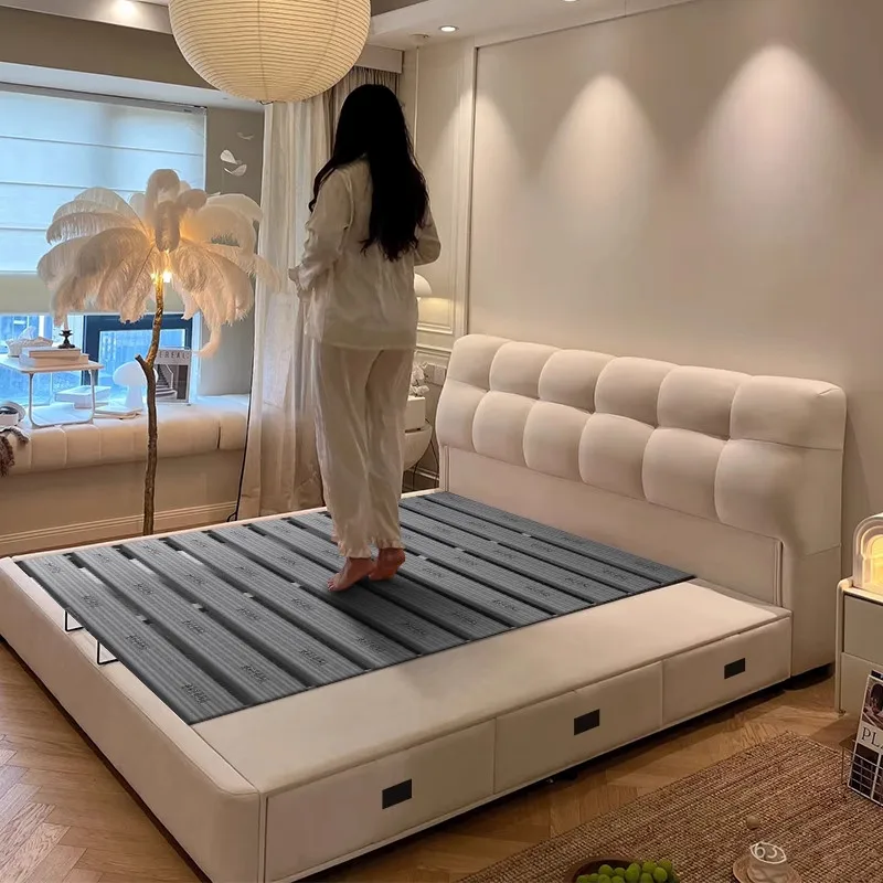 Floor Modern Bed Frame Girls Space Saving Wooden Sleeping Double Queen Bed Safe Full Letto Matrimoniale Lounge Suite Furniture