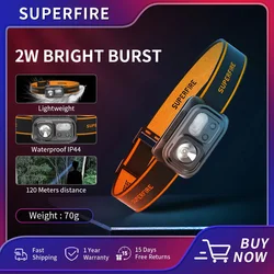 Superfire hl23 série poderosa led + cob farol com indução USB-C recarregável 9 modo de iluminação farol para lanterna de acampamento