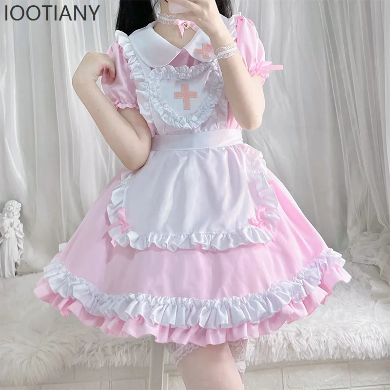 

IOOTIANY Gothic Lolita cosplay Japanese anime cream sweetheart pink Lolita dress cross maid uniform short-sleeved nurse uniform