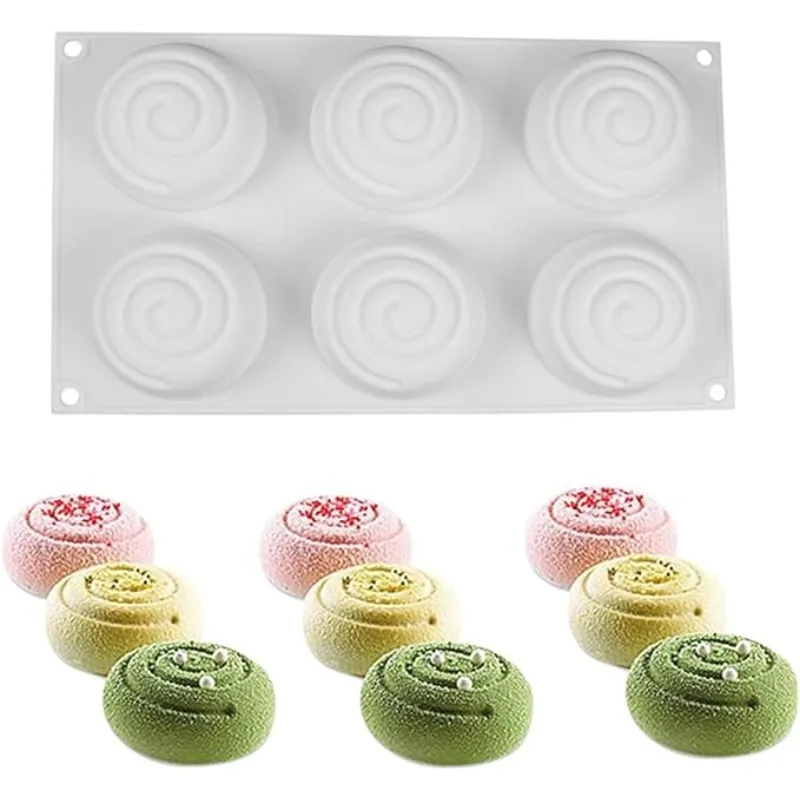 

6 Holes Cinnamon Roll Silicone Molds Vortex Loop Cake Fondant Dessert Chocolate Bread Bakeware Baking Mould Decorating Tools
