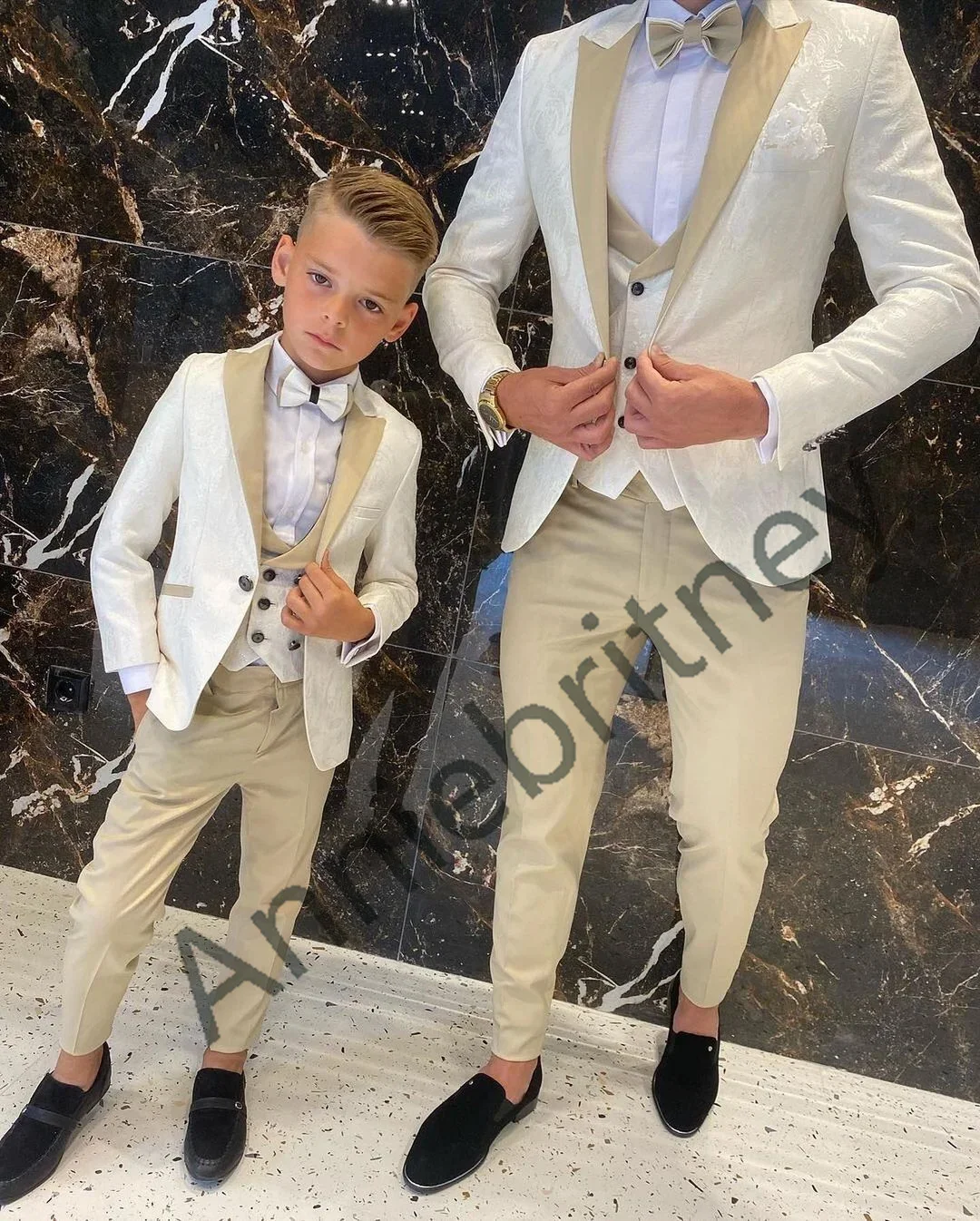 Custom Jacquard Suit For Wedding Dinner Party Slim Fit Tuxedo Boys Birthday Costume 3 Piece High Quality Father And Son Suit Set