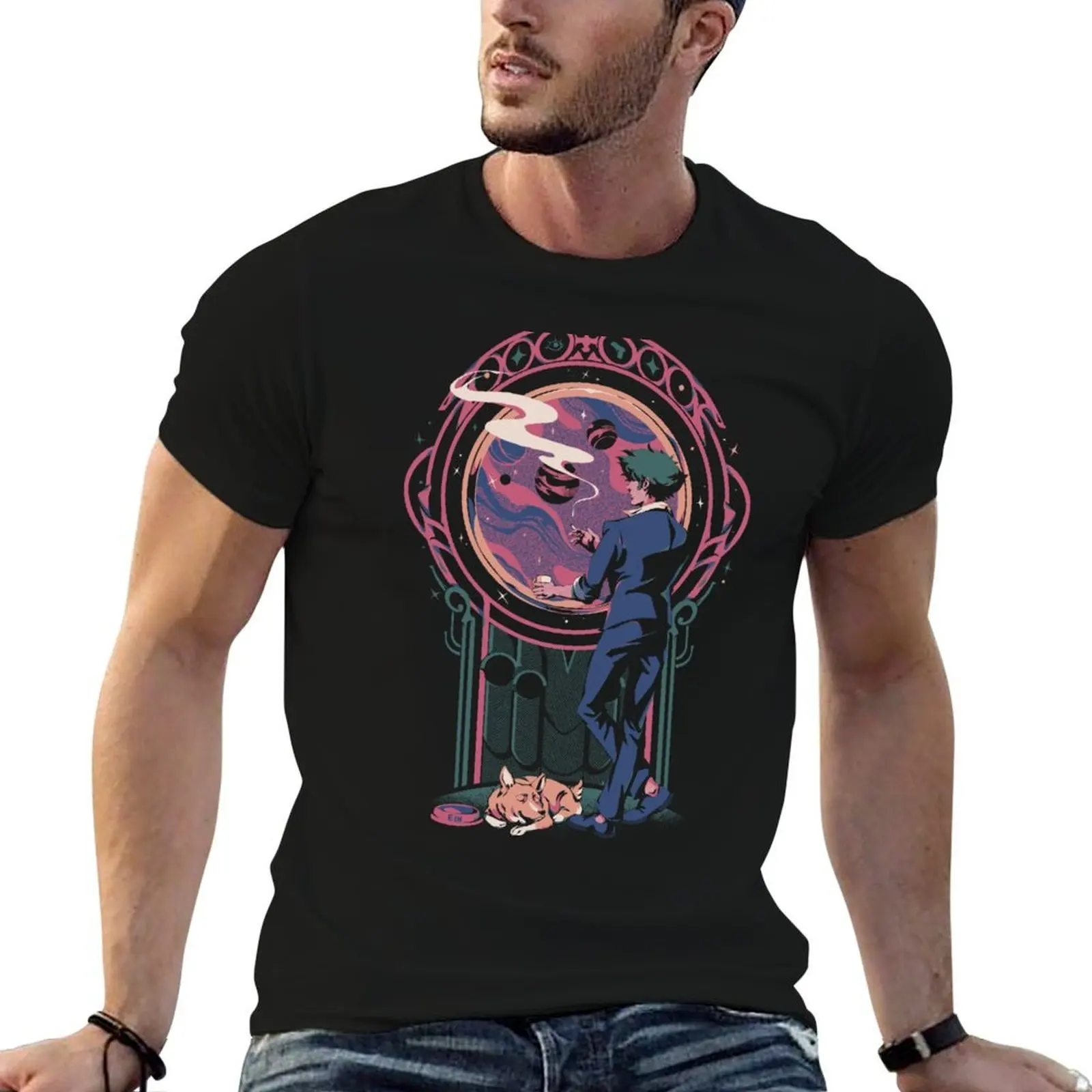 T-shirt Space Cowboy Contemplation, haut décontracté minimaliste à manches courtes