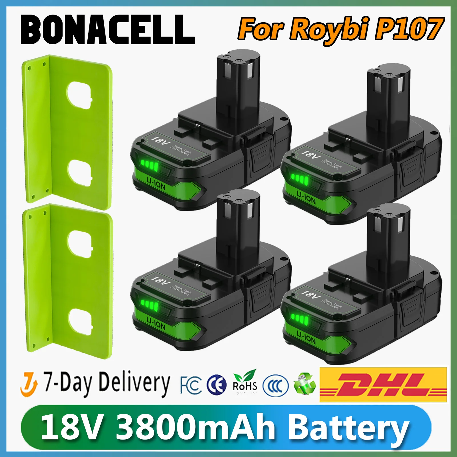 

Аккумулятор для Roybi P107, литиевая батарея 18 в, 3,8 Ач, P102, P103, P108, P109, P104, P105, совместима с аксессуарами для беспроводных инструментов
