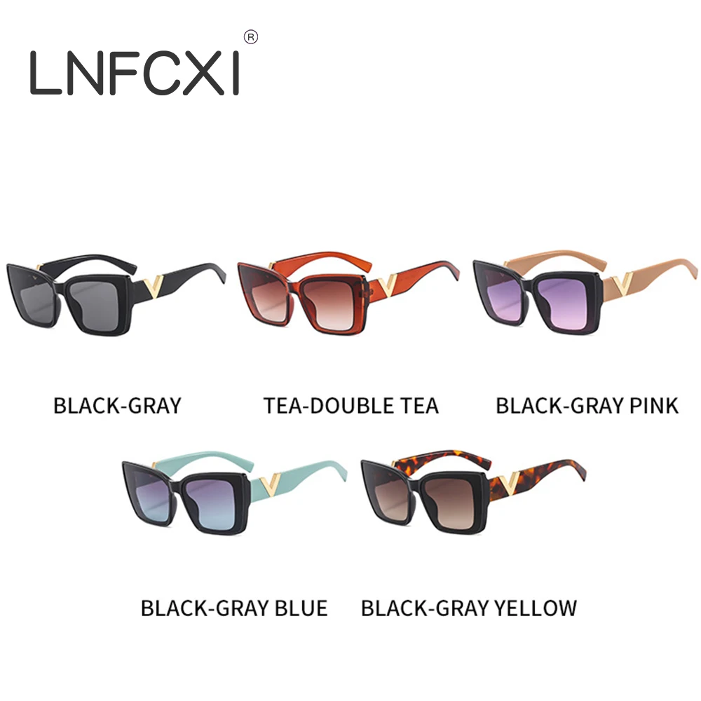 LNFCXI Mode Cat Eye Sonnenbrille 2023 Vintage Luxus Marke Designer Schwarz Übergroßen Damen Sonnenbrille Quadratische Brillen UV400