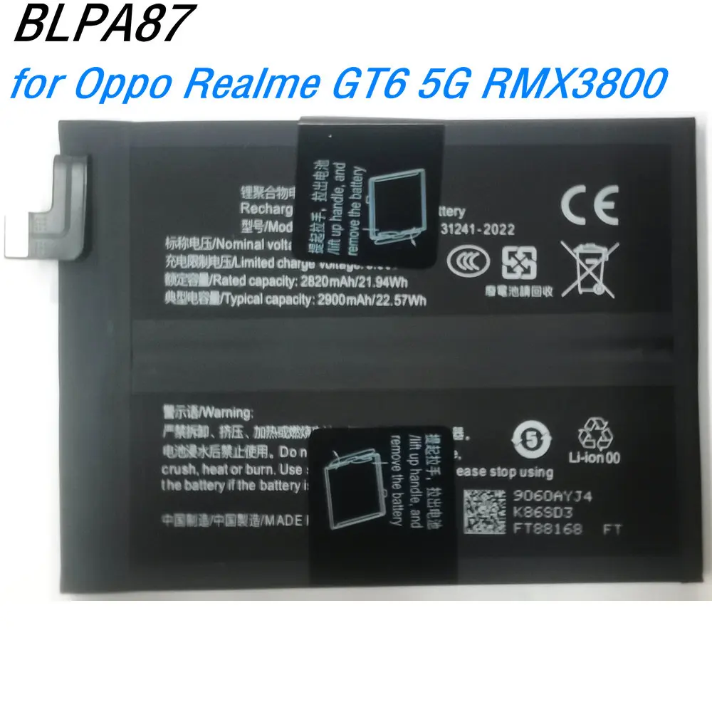 

7.78V 22.57Wh BLPA87 Replacement Battery for Oppo Realme GT6 5G RMX3800 Mobile Phone 2ICP6/34/86