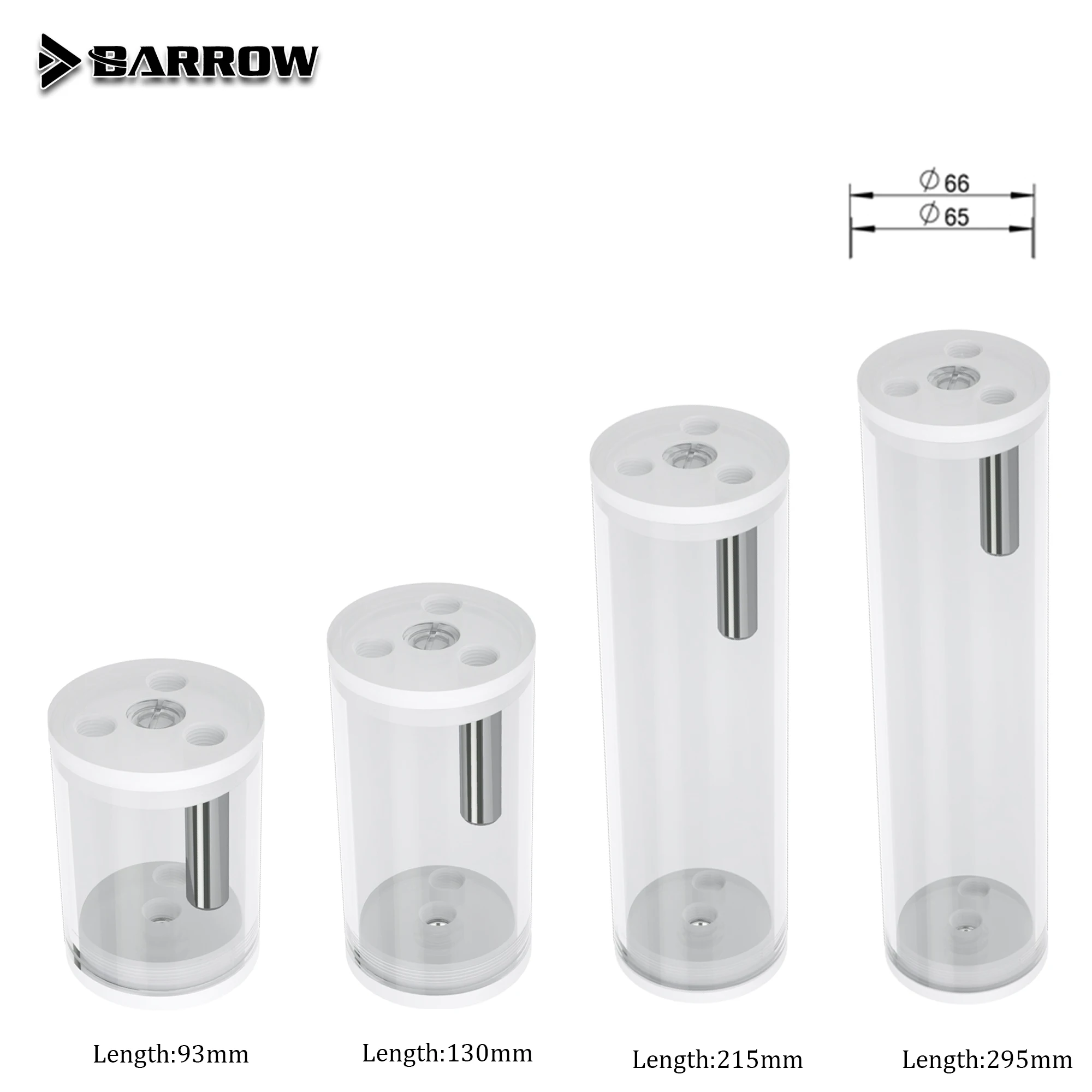 

BARROW Length 93/130/215/295mm G1/4” 65mm OD Cooling Acrylic Ball Water Reservoir Water Tank Multi Outlets for PC CoolingSystem