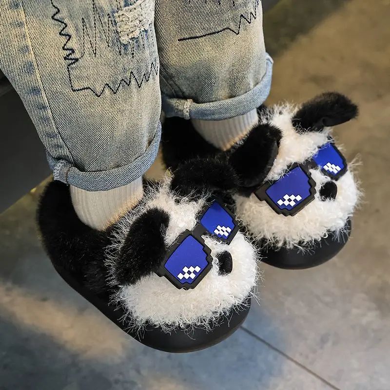 

Children’s Winter Warm Plush Slippers Soft Sole Non Slip Closed Back Home Shoes for Boys Girls Cute Animal Design Parent Child