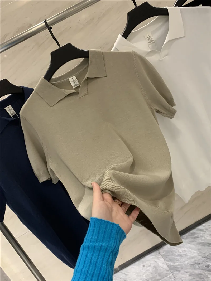 

Classic Men's Knitted Shirt Stand Collar Drapey Breathable Spring Summer Fashion Casual Sporty Style Short Sleeve Zipper