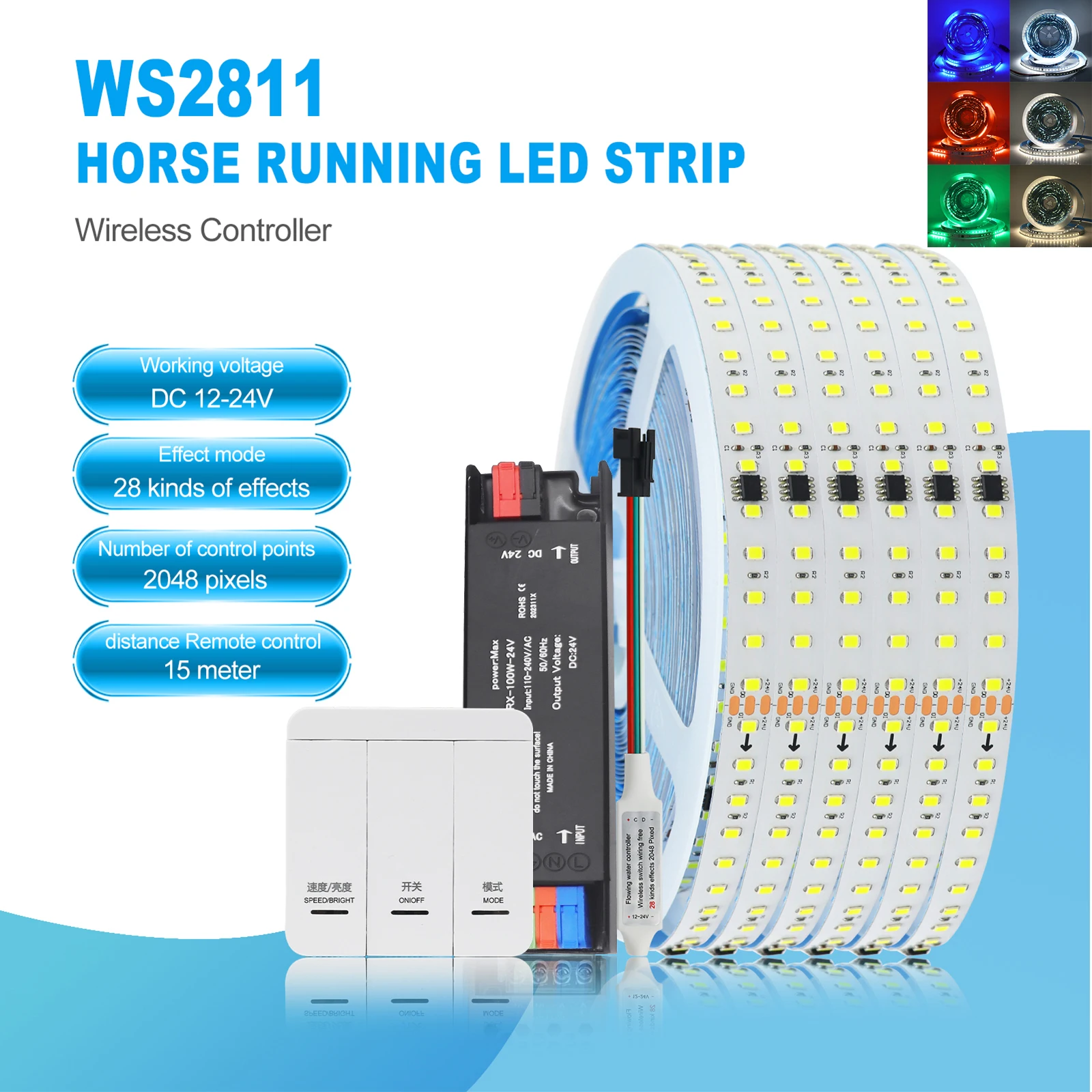 Horse Race LED Strips 24V WS2811 Running Water Flowing LED 2835 Tape 1M 5M 10M Sequential Ribbon Lights Red Blue White for Room