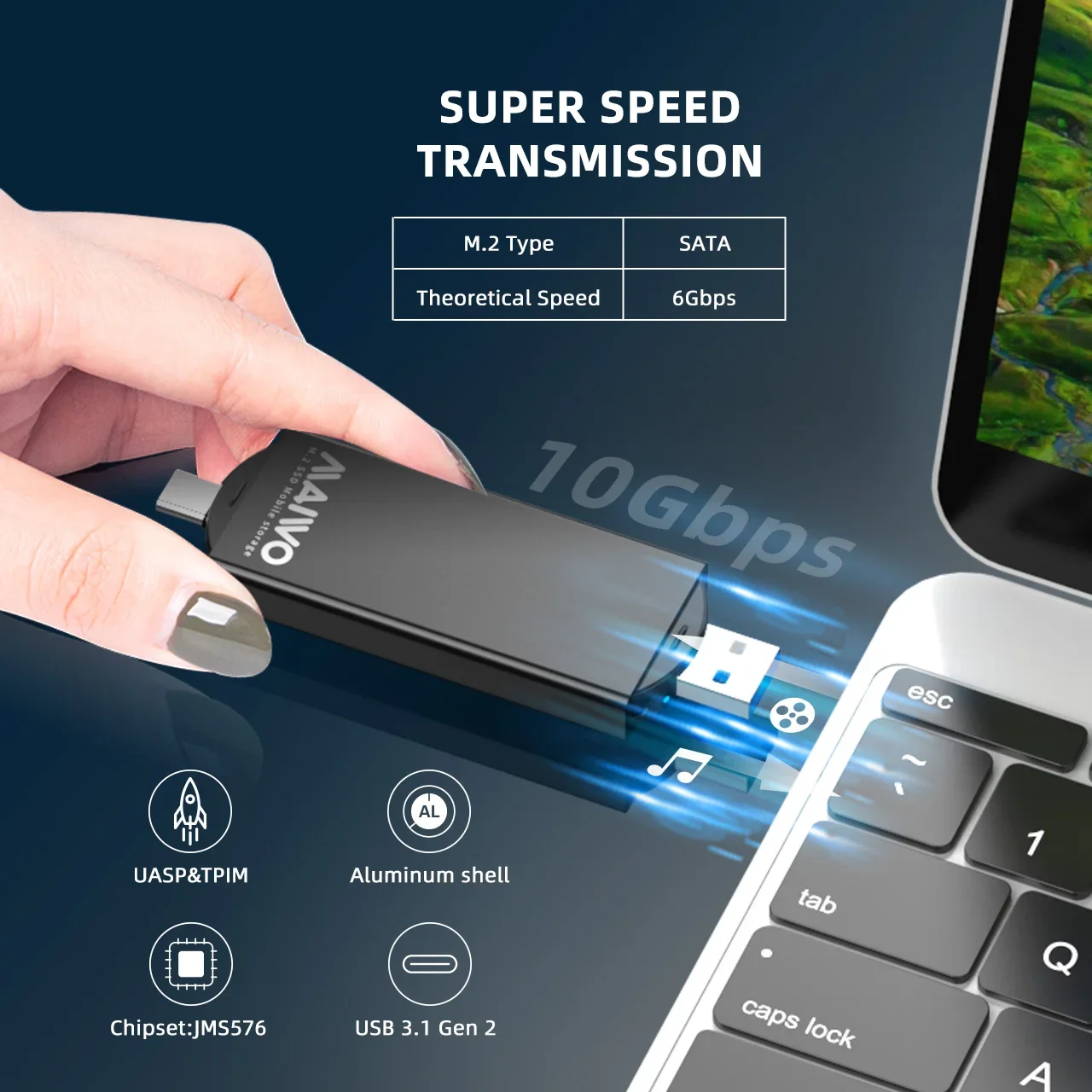 حاوية SATA SSD ، 2 في 1 ، نوع C ، USB ، حقيبة محرك أقراص صلبة ، حقيبة خارجية صغيرة للكمبيوتر المحمول ، مفتاح B + M ، M2 SSD ، ألومنيوم