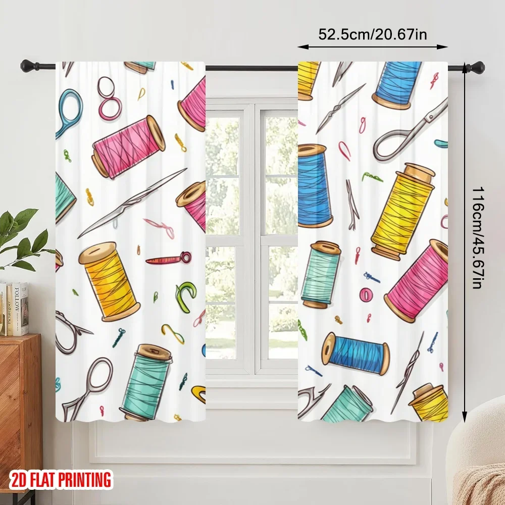 2pcs,2D plane printing Curtain Fabric Sewing Supplies Mix Versatile Polyester (without rod) Decorations Outdoor for Bedroom &