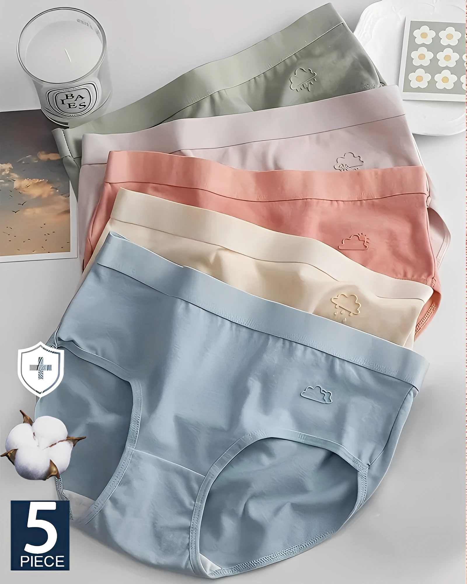 Ropa interior transpirable de tiro medio para mujer, bragas suaves con bordado de oso, calzoncillos cómodos, tela con textura de diseño minimalista, 5 uds.