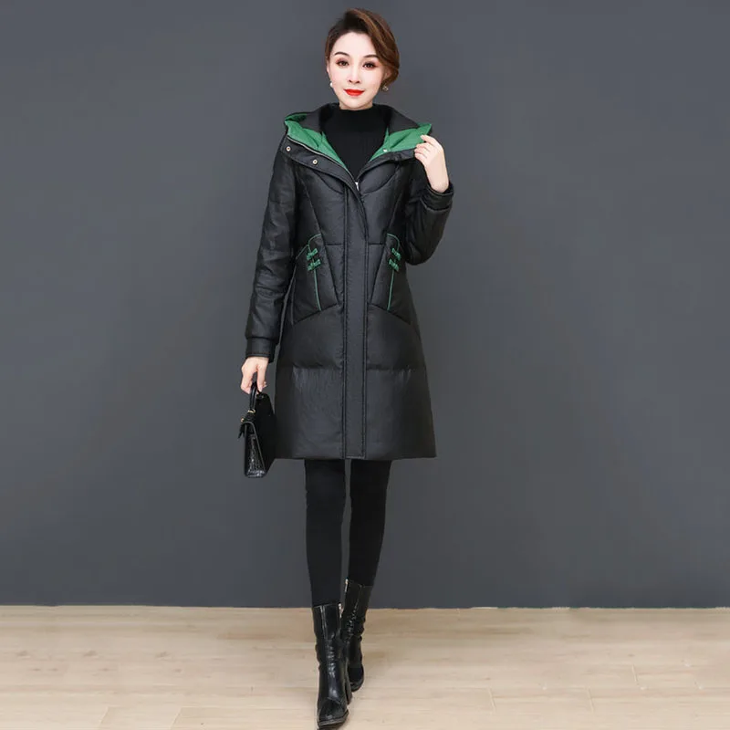 Down jacket for women, new high-end brand, mid length fashionable and westernized, slim fitting, and wash free down jacket