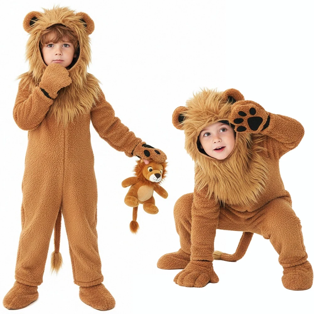 

Halloween Lion Cosplay Costume Bodysuit Set Animal-Themed June 1St Festival Party Stage Performance Costume Fluffy Jumpsuit Suit