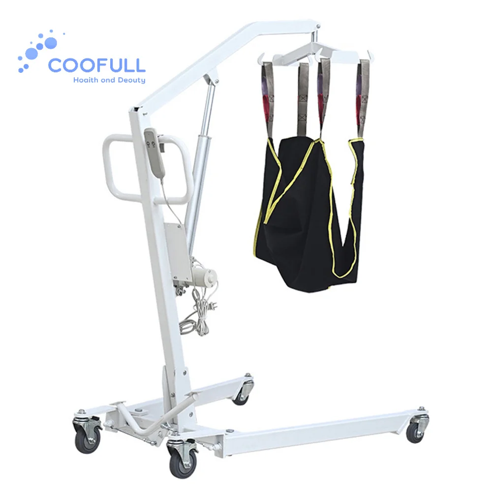 Coolfull Adjustable Height Open Steel Support Heavy Duty Electric Crane Lift Transfer Chair 120kg Capacity Patients Seniors Home