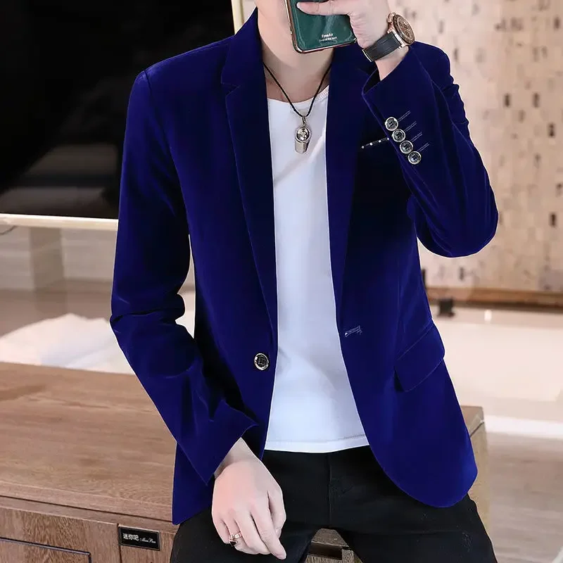 Business Male Blazer Short Coat Men\'s Suit Jackets Cropped Dress Blue Clothing New in Casual Fashion 2024 High Quality Original