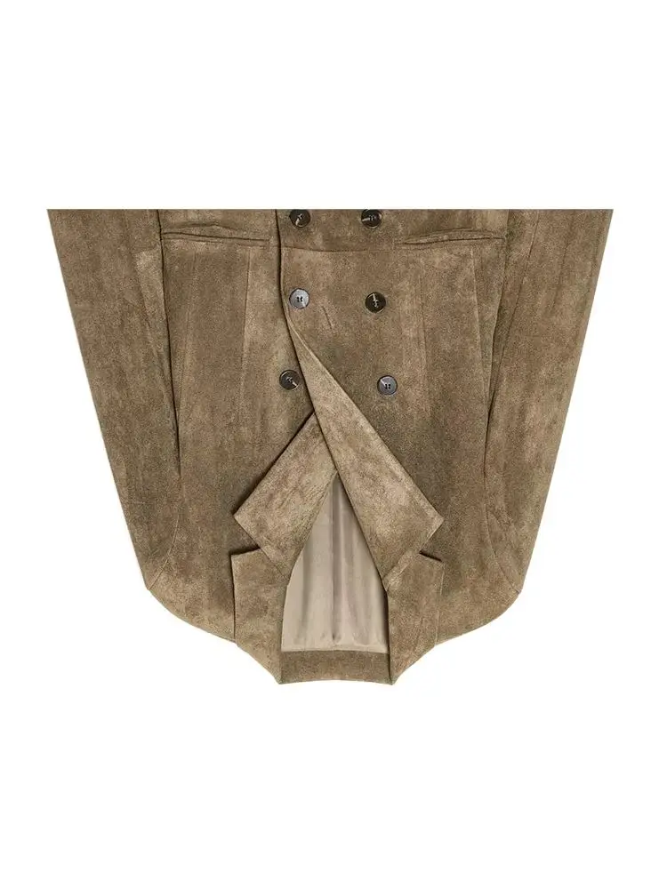 HH سترات نسائية عصرية جديدة بياقة مقلوبة وأكمام طويلة وجيوب مزدوجة الصدر معاطف فضفاضة غير رسمية للخريف للسيدات