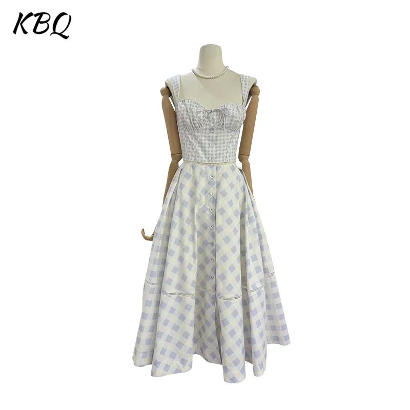 

KBQ Hit Color Backless Elegant Chic Dresses for Women Square Collar Sleeveless High Waist Temperament Dress Female Fashion New