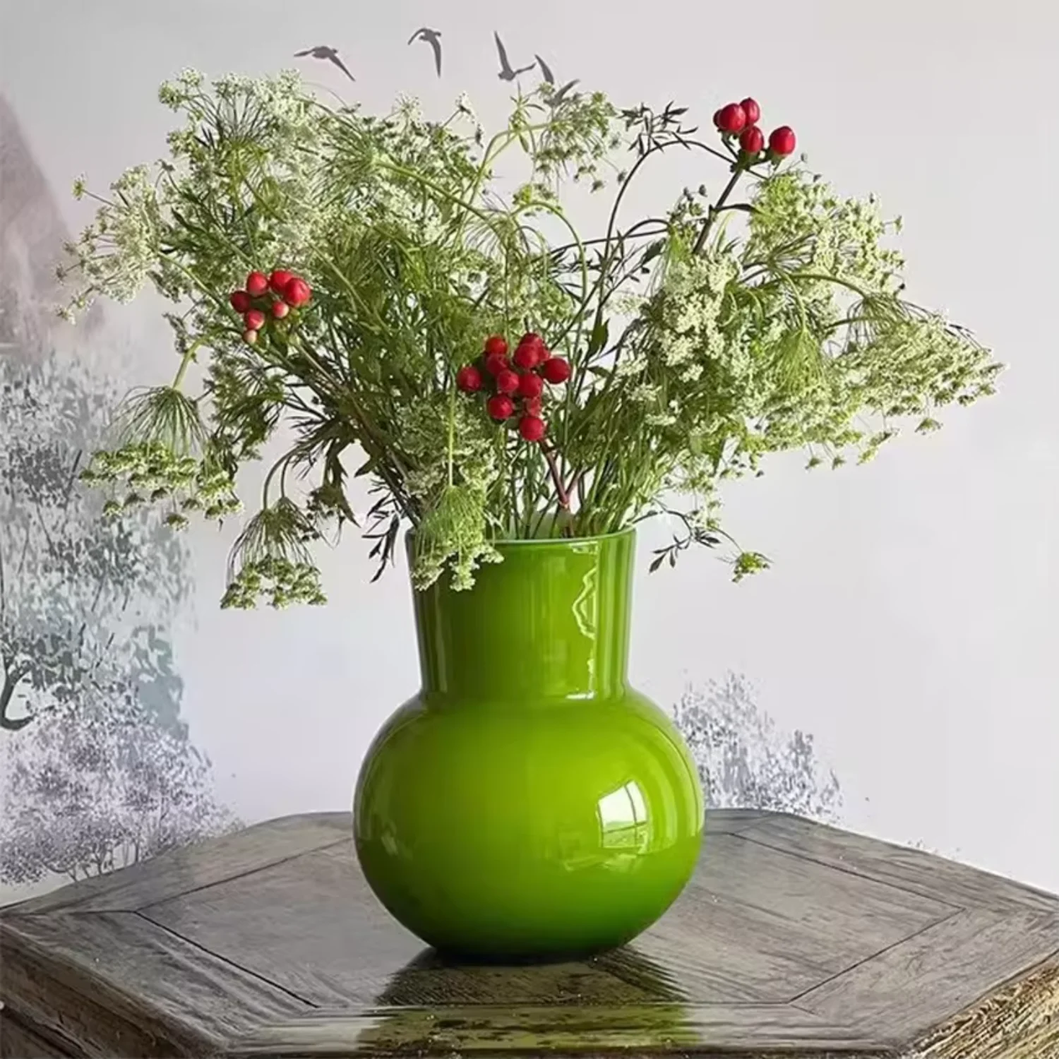 Vase  Room  Decoration Flower Luxury Chinese Style Retro Creative Green Table Decor Glass Vase