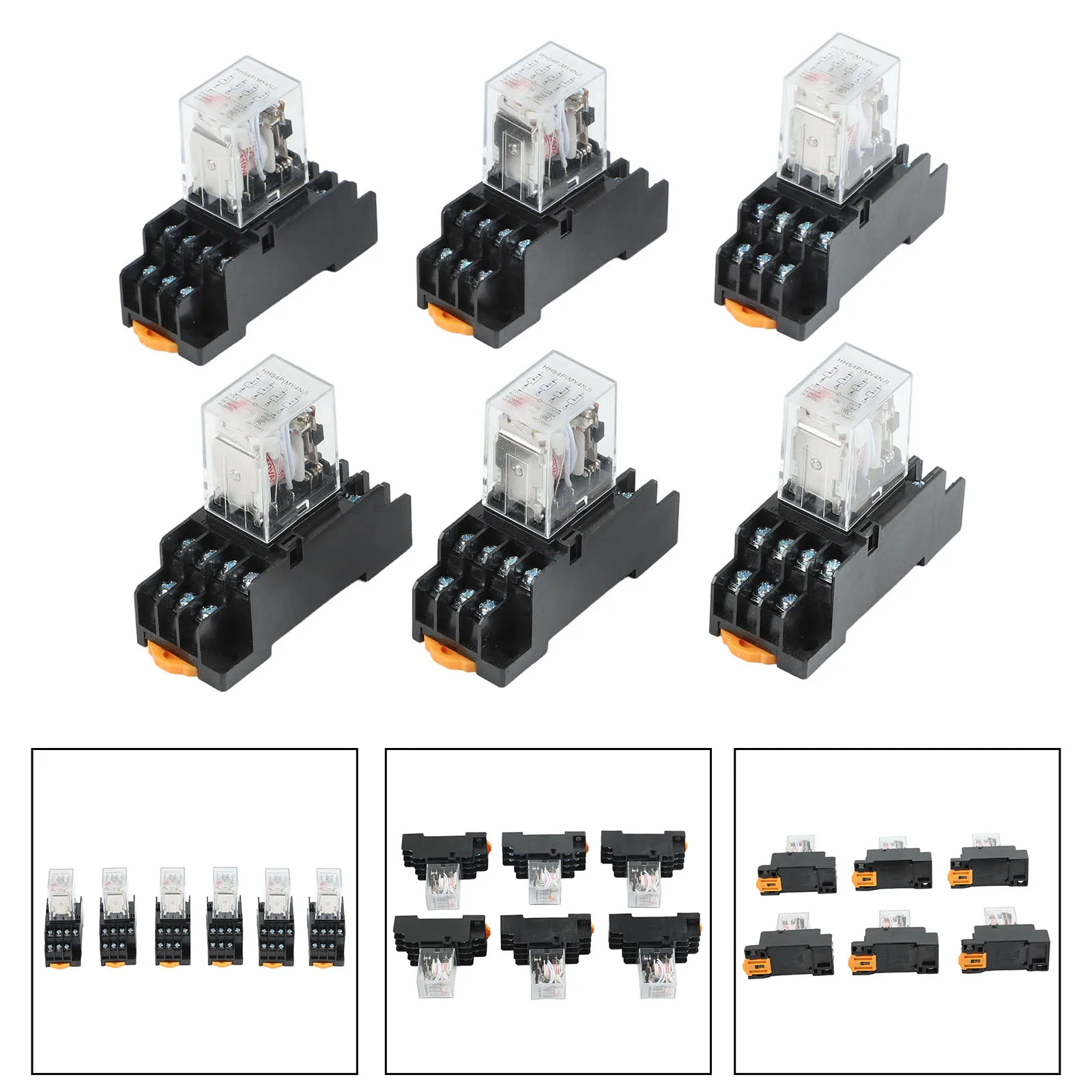 6pcs AC 110V/120V Coil 4PDT Power Relay with Socket 35mm DIN Rail Mount 14 Pin Suitable for Industrial Control