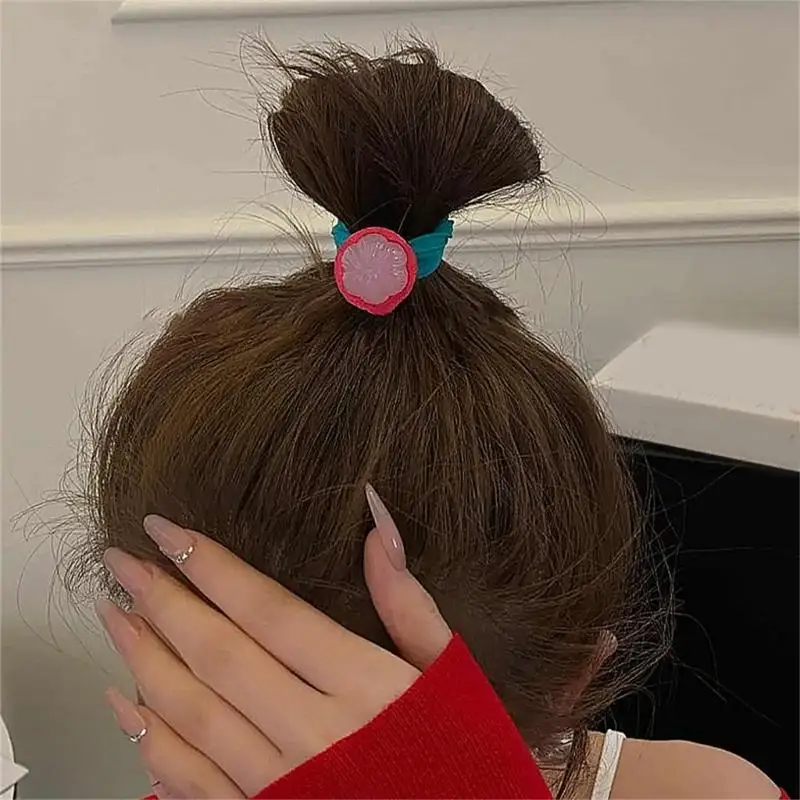 

652F Lovely Fruit Theme Hair Bands Soft Elastic Scrunchies For Women Daily Use with 3D Designs Great For Various Hairstyles