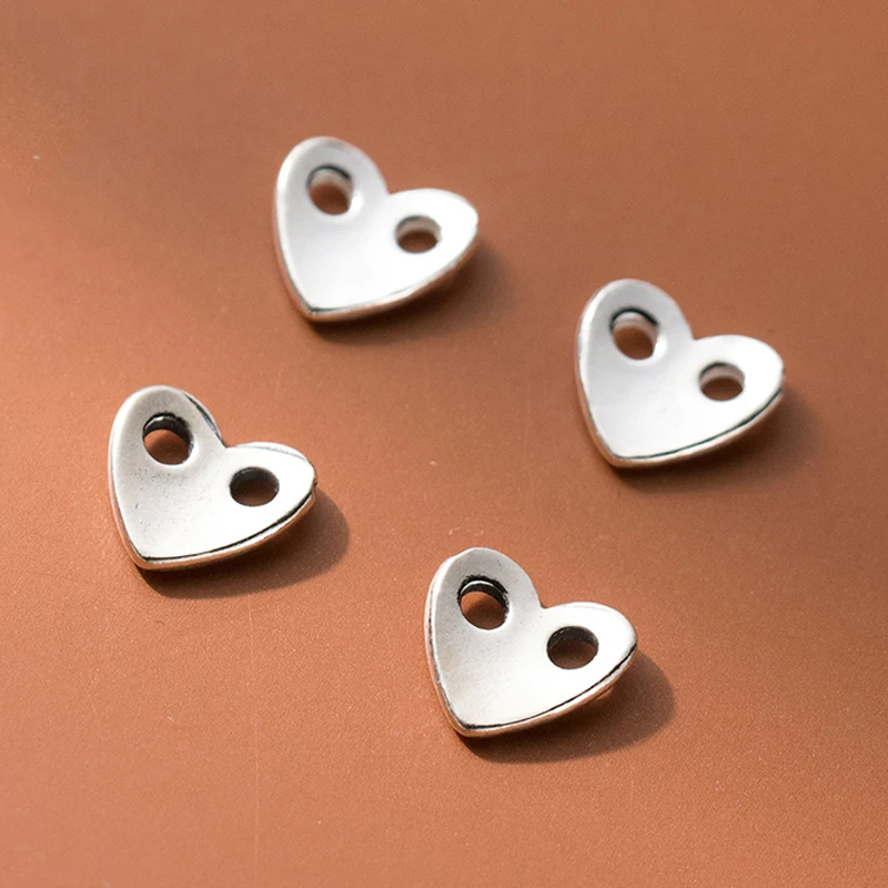 

1pc/Lot 925 Sterling Silver Double Holes Shim Heart Beads 9mm Bracelets Handcrafts Loose Spacers DIY Jewelry Findings Women Men