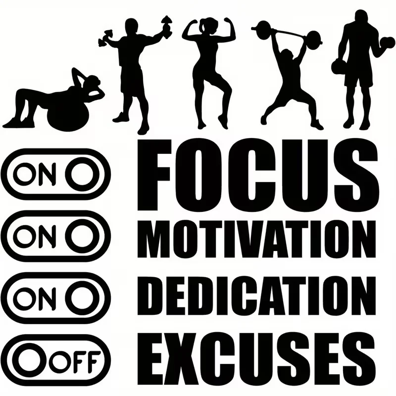 Gym Motivation Wall Decals - Exercise Inspiration PVC Stickers, Vinyl Art for Training Center, Office & Home Gym Decor, Removabl