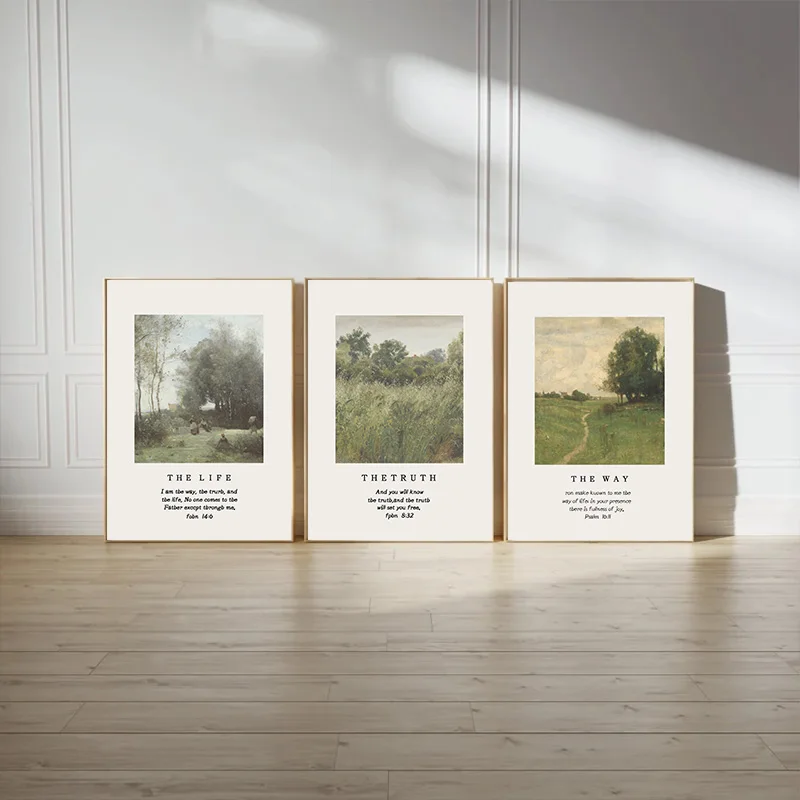 

Green Christian Poster The Way, The Truth, The Life Vintage Scripture Canvas John 14 Psalms Home Bedroom Decorative Wall Art