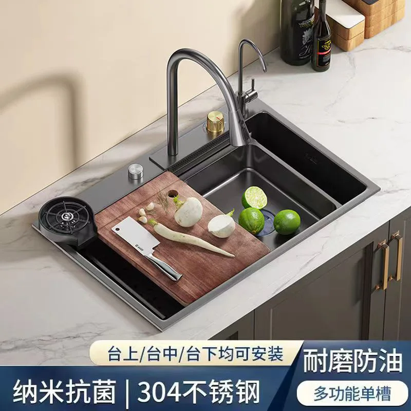 Fei Yu Sink Gun Grey 304 Stainless Steel Handmade Basin Large Single Slot Household Kitchen Dishwashing Pool Vegetable Washing