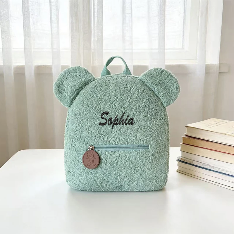 Bestickter, personalisierter Plüsch-Cartoon-Teddybär-Doppelschulter-Rucksack, lässiger Rucksack, geeignet für Schule, tägliche Ausflüge, Geschenke – Detail 2