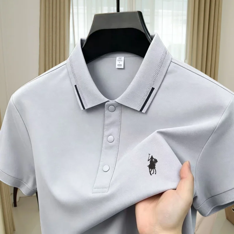 Summer new men's ice silk short sleeved polo shirt exquisite pony embroidery cool quick drying breathable casual business Tshirt