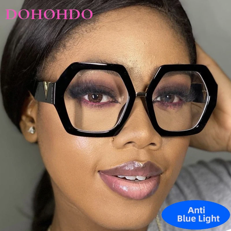 

Luxury Designer Oversized Polygon Optical Glasses Women Men Brand Computer Play Games Anti-Blue Light Eyewear For Office Work