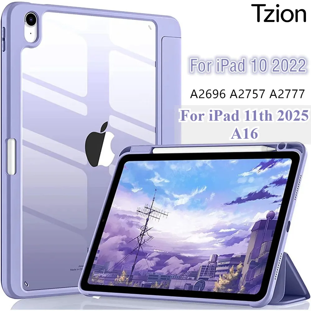 

For iPad 10th Generation 2022 Case with Pencil Holder Hybrid Slim Tri-fold Stand Protective Cover