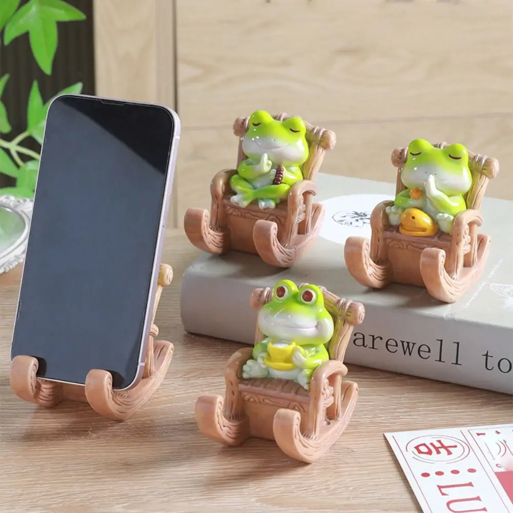 Rocking Chair Frog Creative Phone Holder PVC Doll Desk Decor Frog Phone Stand Support Cartoon Frog Phone Bracket