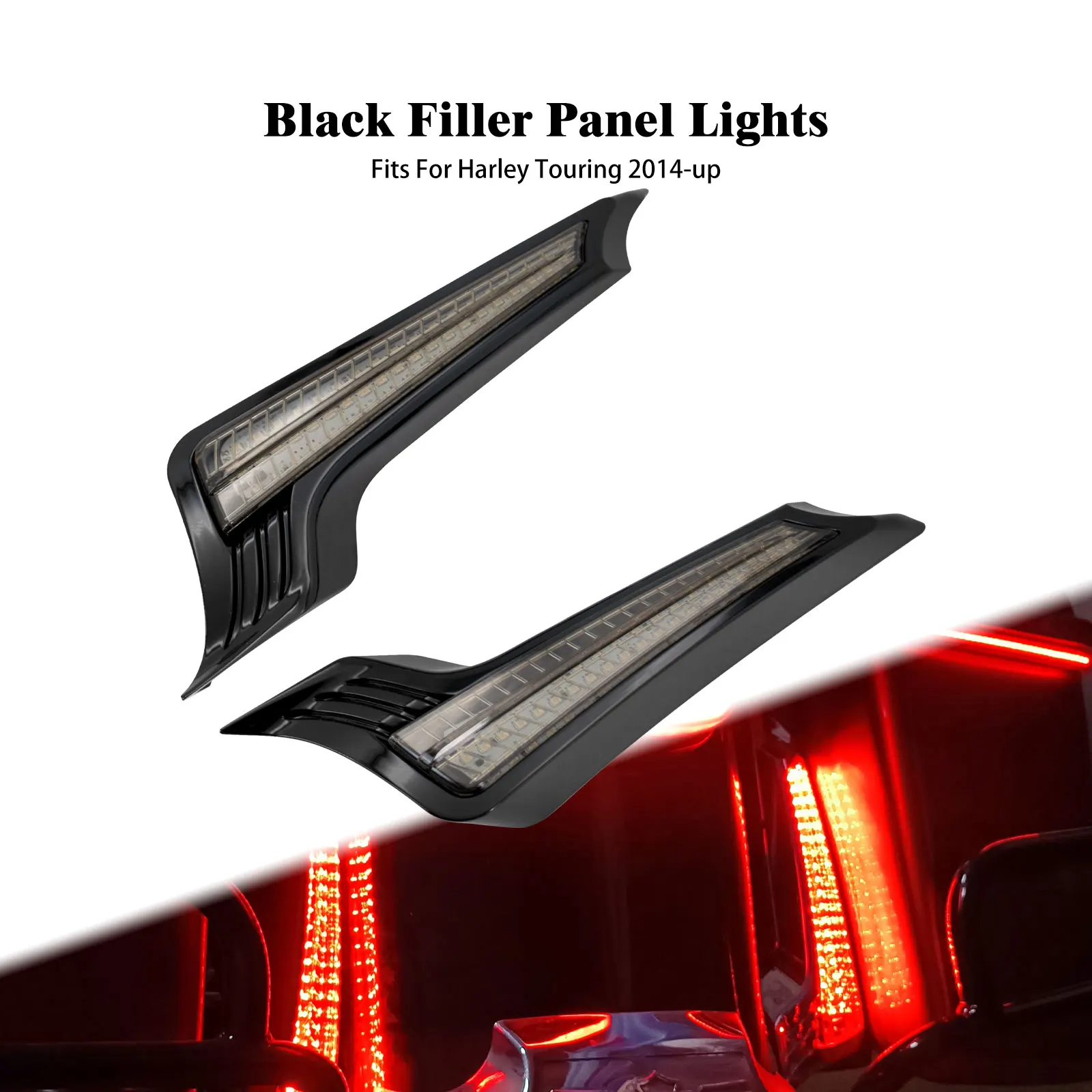 

Motorcycle Filler Panel Lights Brake Turn Signal LED Rear Fender Saddlebag Lamp For Harley Touring Road King Street Glide 14-23