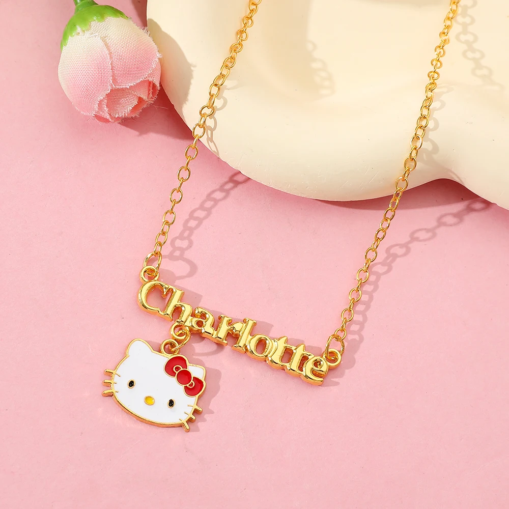 Sanrio Cartoon Characters Hello Kitty Pendant Necklace Anime Neighborhood Cartoon Cute Hello Kitty Metal Necklace