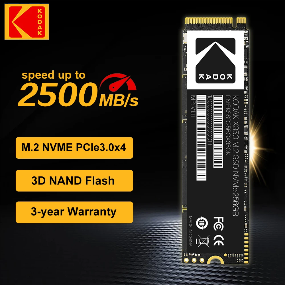 KODAK NVMe SSD M.2 2280 PCIe Gen3 x4 Internal Solid State Drive Up to 2500MB/s 3D NAND TLC SLC Compatible with Laptop Destop