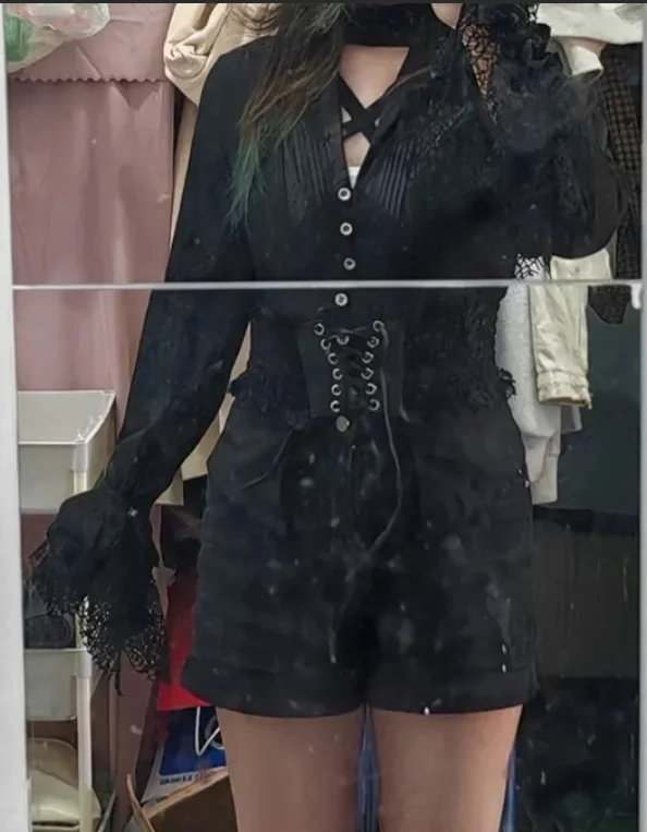 

Japanese Vintage V-neck Black Shirt Women Y2k Subculture Gothic Blouses Lolita All-match Blusas Mujer Style Punk Black Tops
