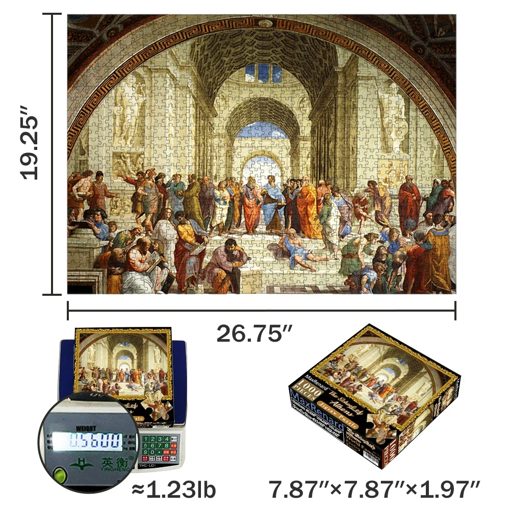 MaxRenard Jigsaw Puzzle 1000 Pieces Famous Oil Painting The School of Athens Raphael Puzzle for Adult Museum Collection