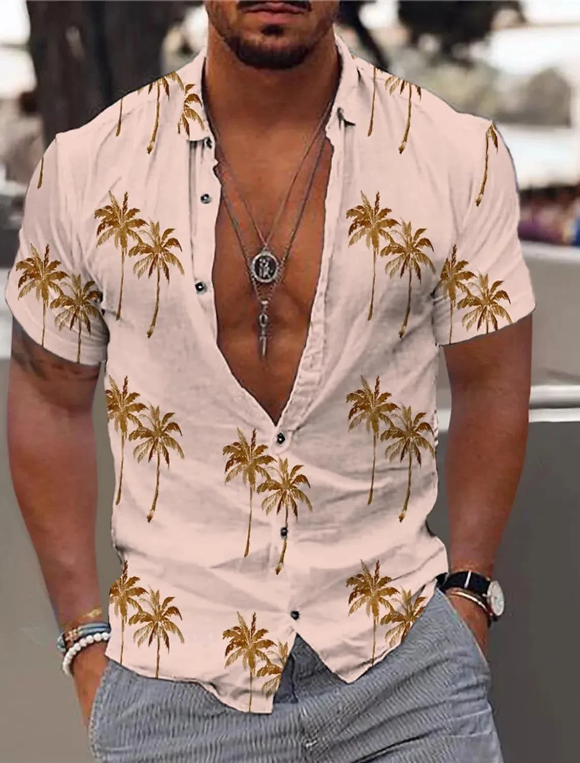 Coconut Tree Summer Hawaiian Shirts Unisex Palm Turndown Street Outdoor Harajuku Short Sleeved Button-Down Men's Clothing