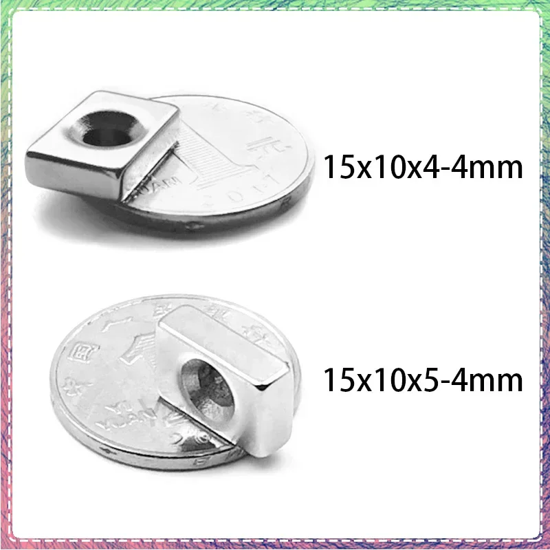 5/10/20/50PCS 15x10x4-4 15x10x5-4mm Block Super Strong Neodymium Magnet with Hole Powerful N35 Fishing Magnet Magnetic Sheet