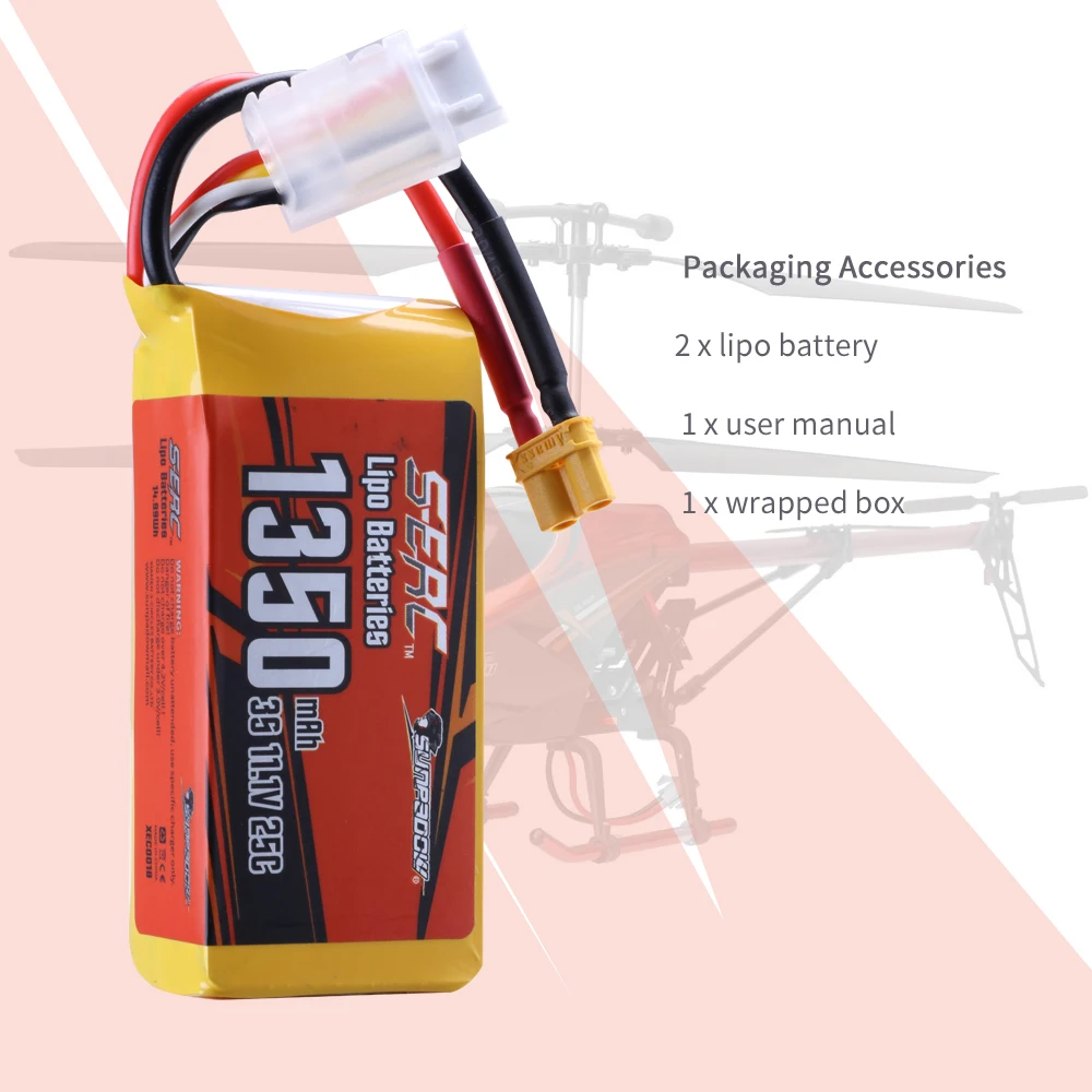 Sunpadow 3S 1350mAh RC Lipo Batteria per 11.V 25C XT30 Spina Soft Pack con Rcing Aereo Quadcopter Elicottero Drone Barca FPV