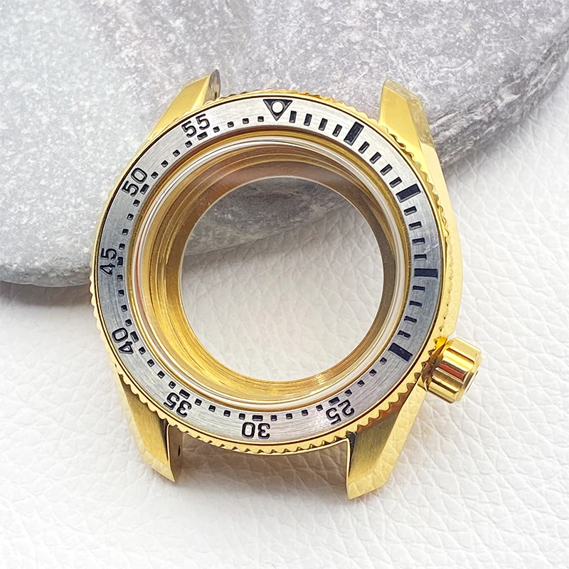 Gold 42mm SPB185 SPB187 Watch Case with Sapphire Crystal Glass for 28.mm Dial Fits 7S26 NH35 NH36 Automatic Movement