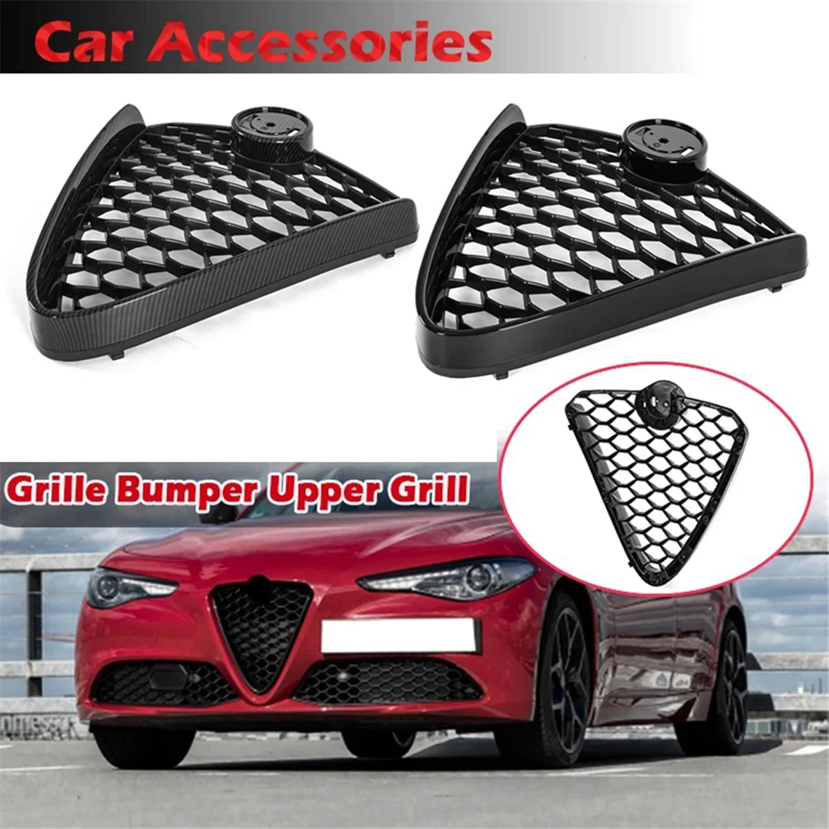 Carbon Fiber Front Bumper Grille Racing Honeycomb Mesh Badgeless Grill for Alfa Romeo Giulia Base 2017-2022