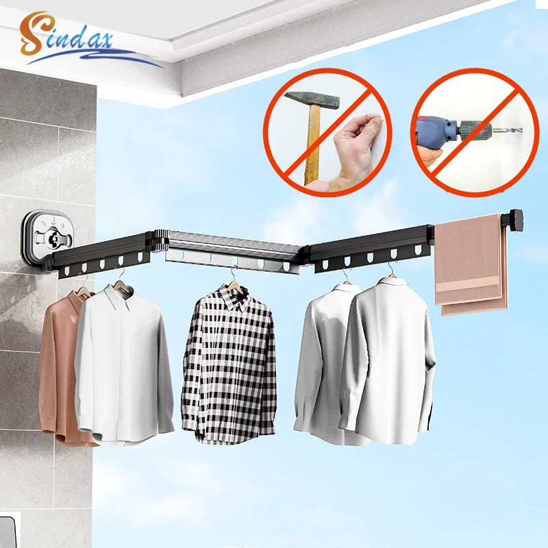 

Suction Wall Mount Clothes Drying Rack Folding Space Saving Laundry Drying Rack Retractable Dry Racks Strong Load-Bearing