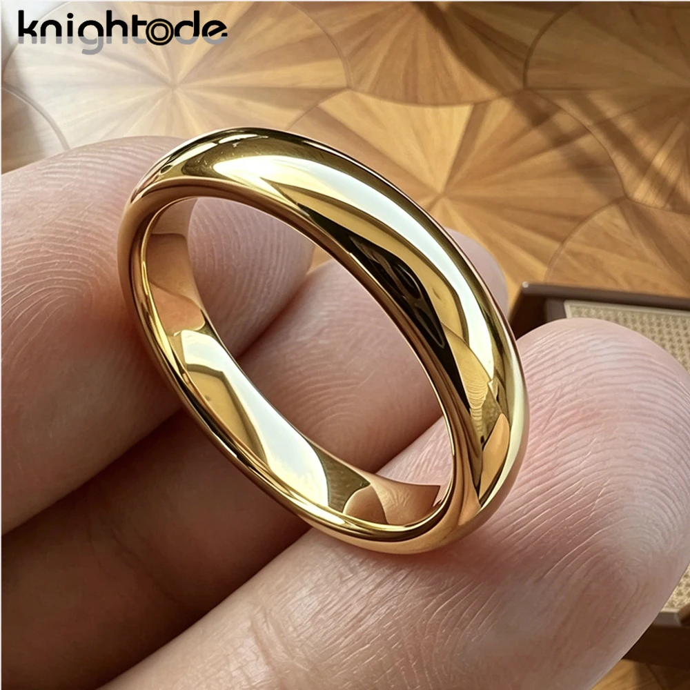 2mm 4mm Womens Tungsten Carbide Rings Gold Color Wedding Band Dome Polished Comfort Fit