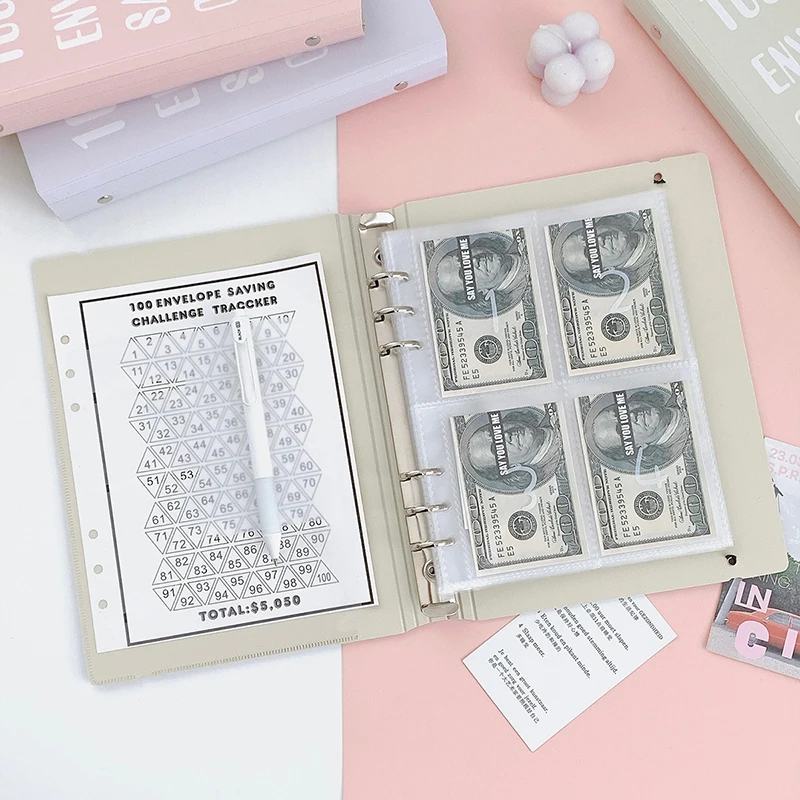 100 Envelope Challenge Binder Save Savings Challenges Loose-Leaf Binder Budget Binder with Cash Envelopes Money Organizer System